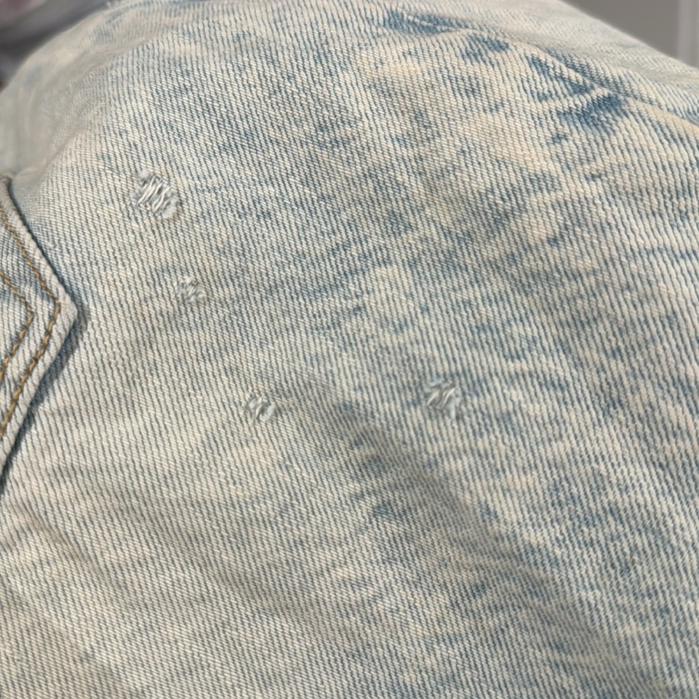 New American Eagle Rainbow embroidery High rise acid wash shorts light blue sz 6 - Picture 9 of 12